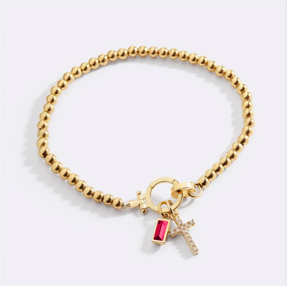 Bracciale con Charm Croce e Pietra di Nascita