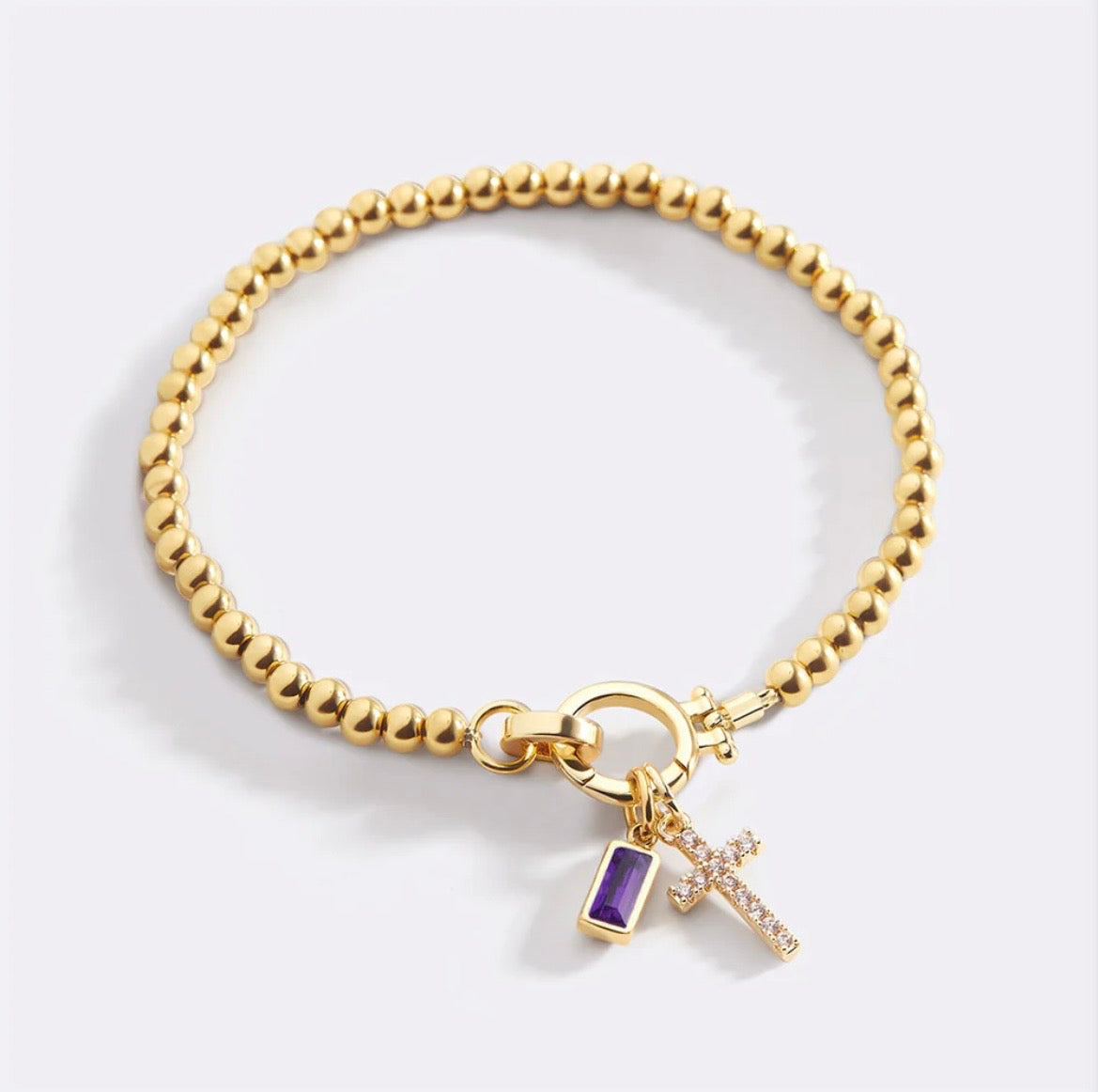 Bracciale con Charm Croce e Pietra di Nascita