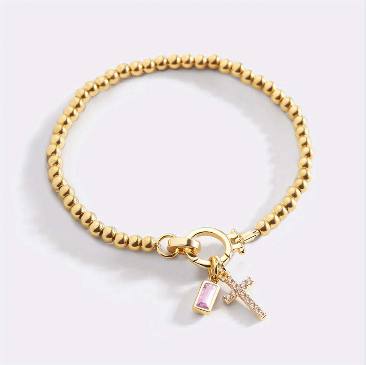 Bracciale con Charm Croce e Pietra di Nascita