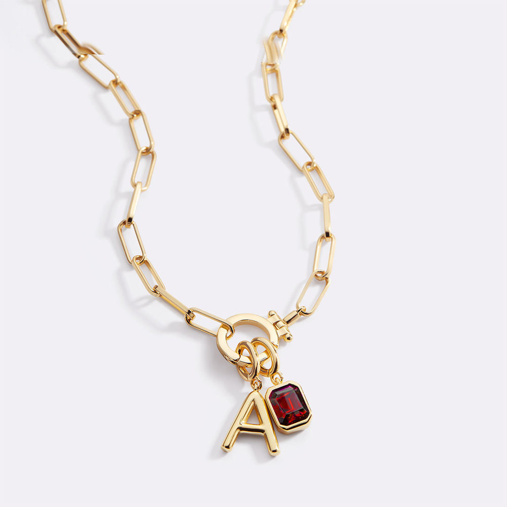 Collana con Iniziale e Charm Pietra di Nascita