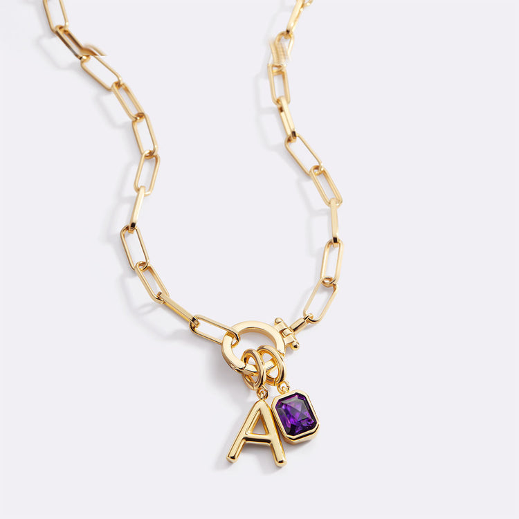 Collana con Iniziale e Charm Pietra di Nascita