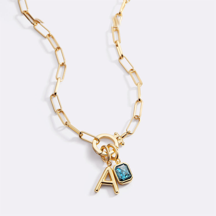 Collana con Iniziale e Charm Pietra di Nascita