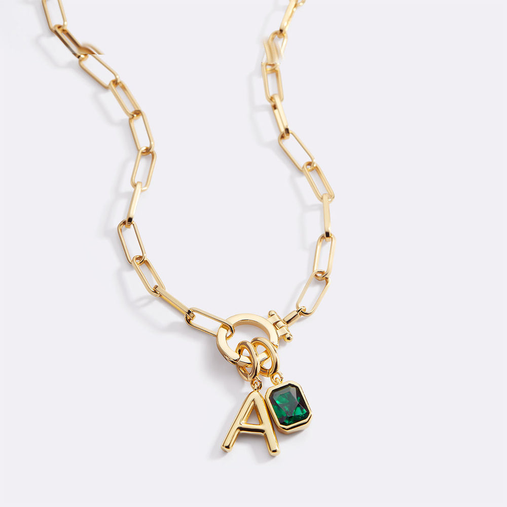 Collana con Iniziale e Charm Pietra di Nascita