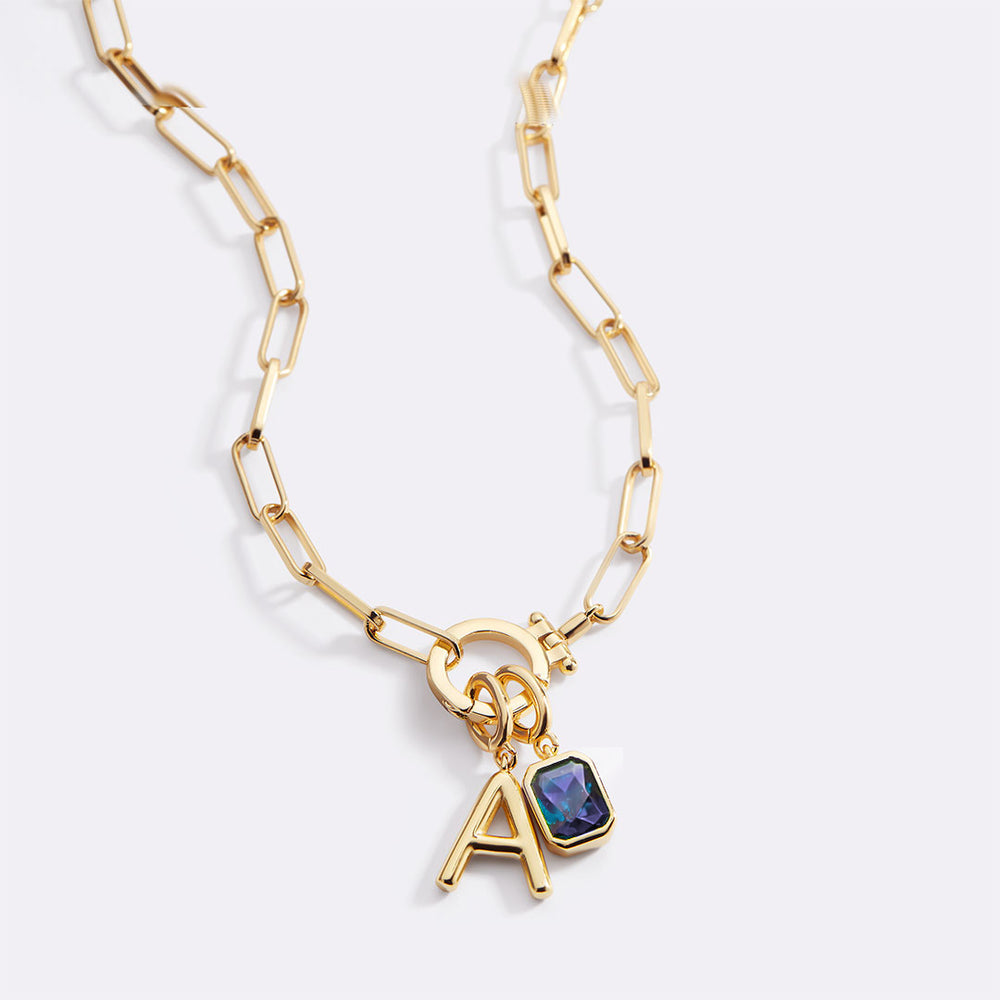 Collana con Iniziale e Charm Pietra di Nascita