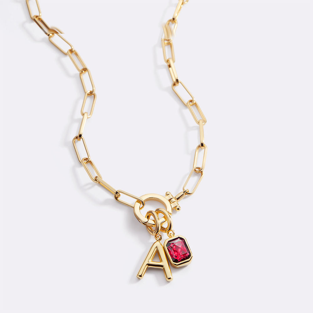 Collana con Iniziale e Charm Pietra di Nascita