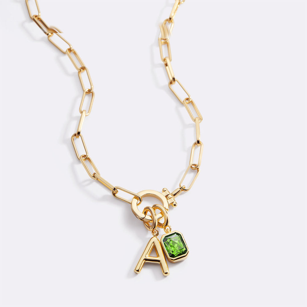 Collana con Iniziale e Charm Pietra di Nascita