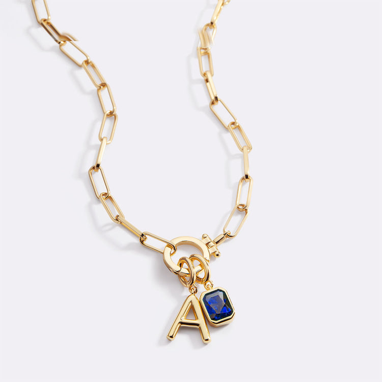 Collana con Iniziale e Charm Pietra di Nascita
