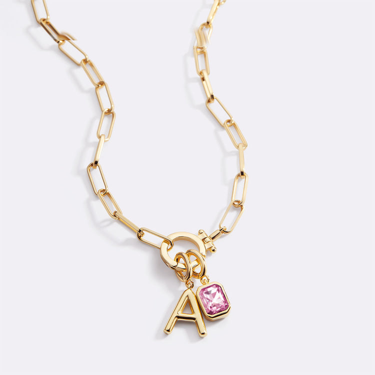 Collana con Iniziale e Charm Pietra di Nascita