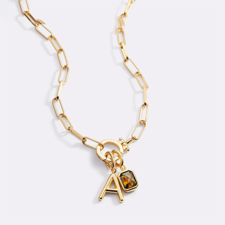 Collana con Iniziale e Charm Pietra di Nascita