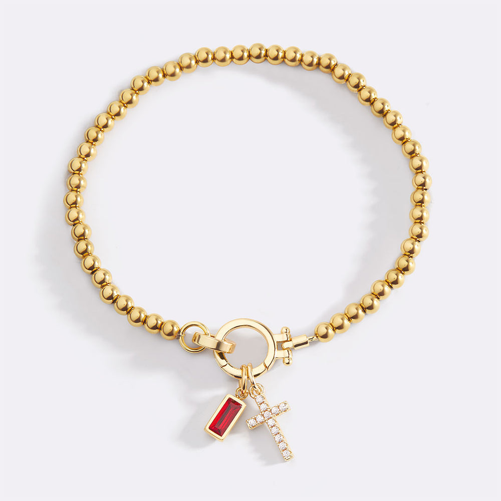 Bracciale con Charm Croce e Pietra di Nascita