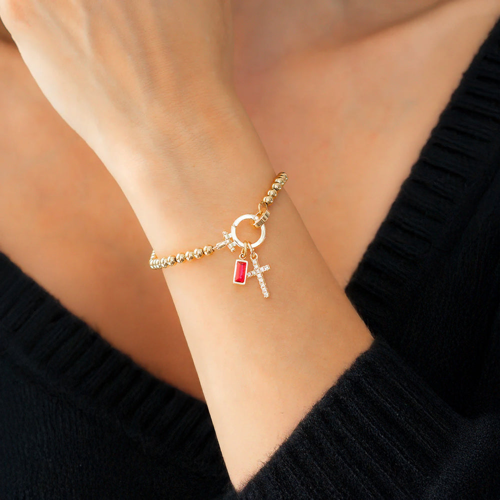Bracciale con Charm Croce e Pietra di Nascita